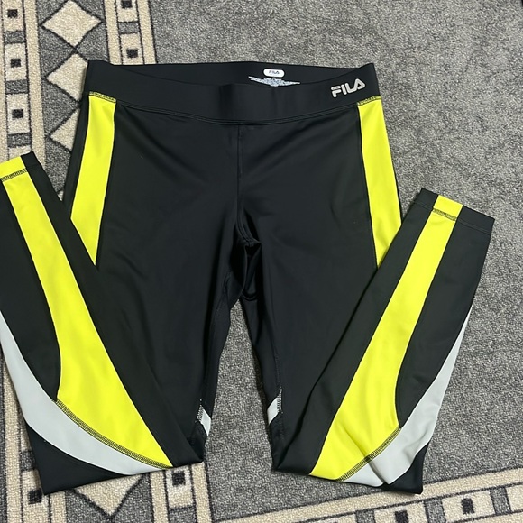 Fila Sport Women Black Gray Yellow Active Pants Leggings Yoga Sz M - Picture 2 of 5
